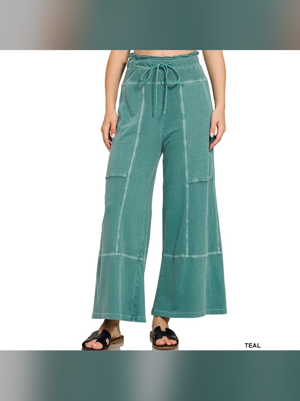 Zenana Outfitters Teal Wide-Leg Drawstring Pants